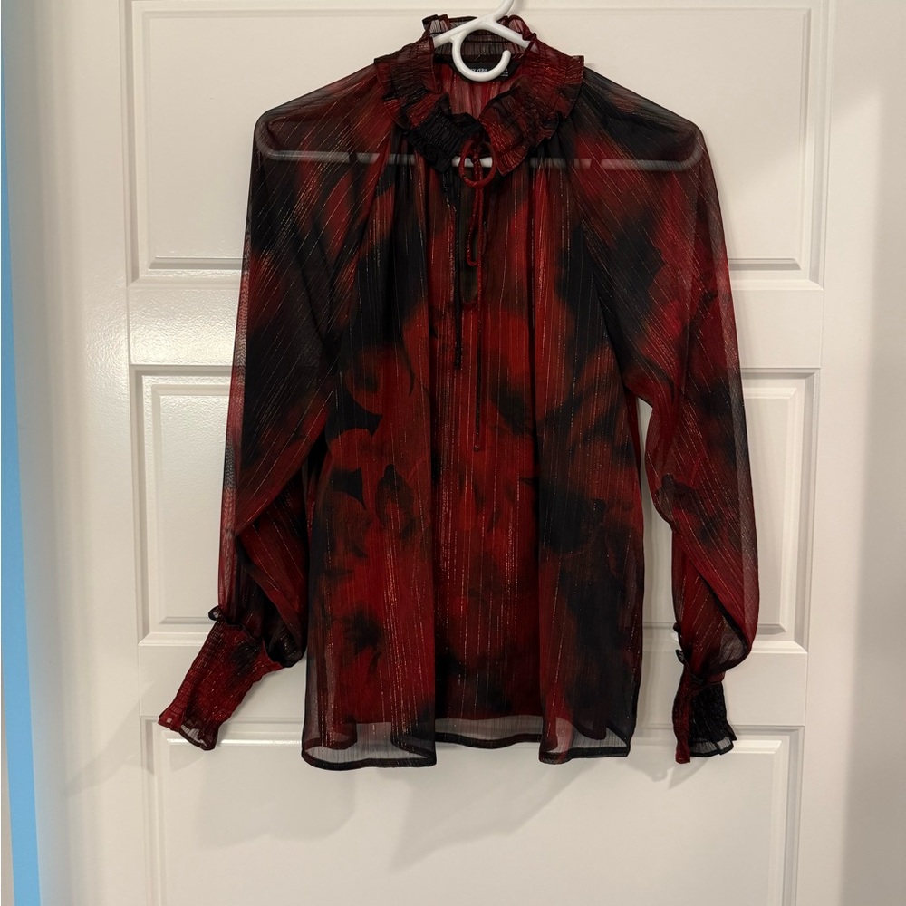 Simply Vera Vera Wang Red Long Sleeve Ruffled Blouse